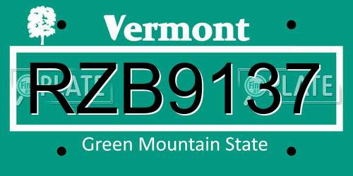 RZB9137 Vermont License Plate