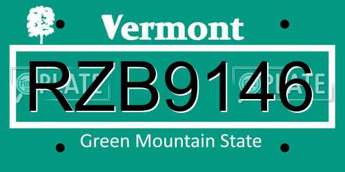 RZB9146 Vermont License Plate