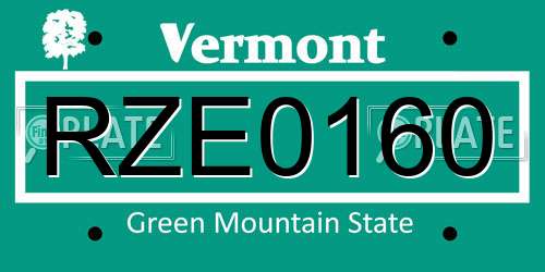 RZE0160 Vermont License Plate