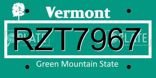 RZT7967 Vermont License Plate