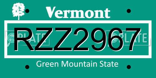 RZZ2967 Vermont License Plate