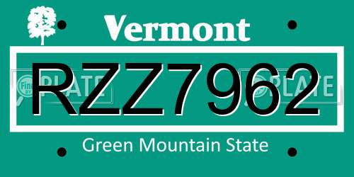 RZZ7962 Vermont License Plate