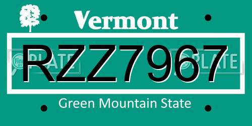 RZZ7967 Vermont License Plate