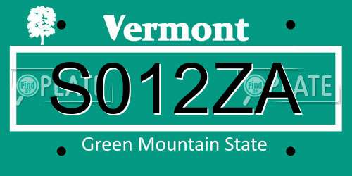 S012ZA Vermont License Plate