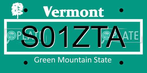 S01ZTA Vermont License Plate