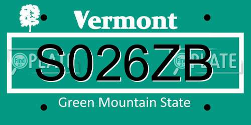 S026ZB Vermont License Plate