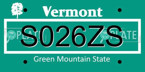 S026ZS Vermont License Plate
