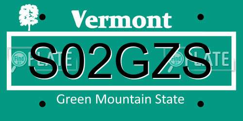 S02GZS Vermont License Plate