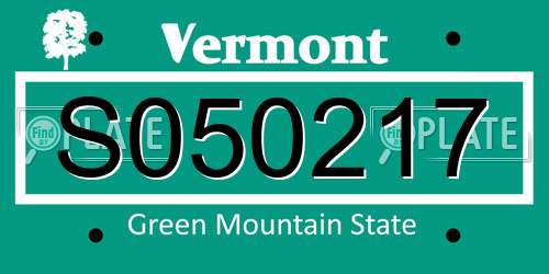 S050217 Vermont License Plate