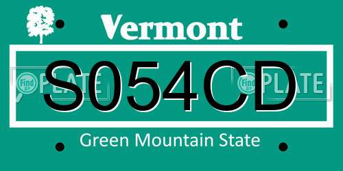 S054CD Vermont License Plate