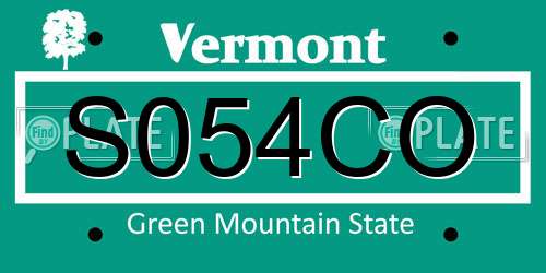 S054CO Vermont License Plate
