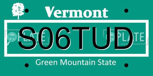 S06TUD Vermont License Plate