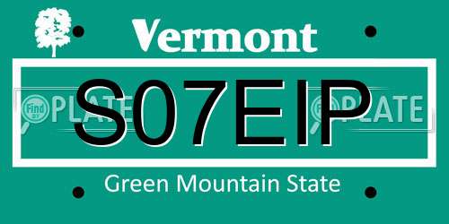 S07EIP Vermont License Plate