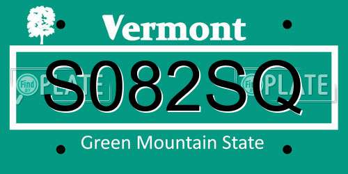 S082SQ Vermont License Plate
