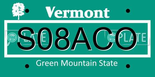 S08ACO Vermont License Plate