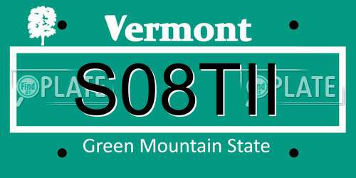S08TII Vermont License Plate