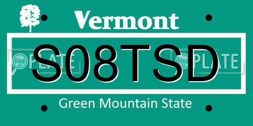 S08TSD Vermont License Plate