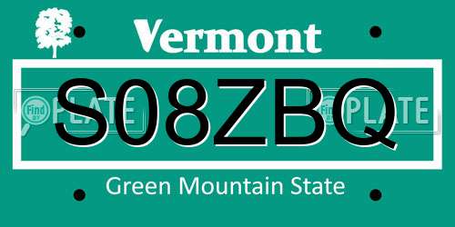 S08ZBQ Vermont License Plate