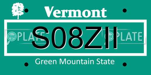S08ZII Vermont License Plate