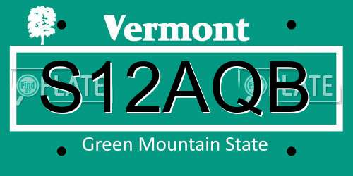 S12AQB Vermont License Plate