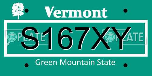 S167XY Vermont License Plate