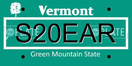 S20EAR Vermont License Plate