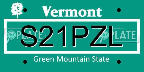 S21PZL Vermont License Plate
