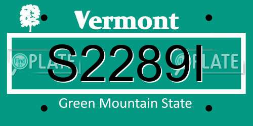 S2289I Vermont License Plate