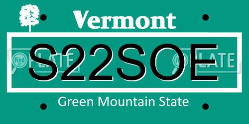 S22SOE Vermont License Plate