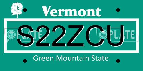 S22ZCU Vermont License Plate