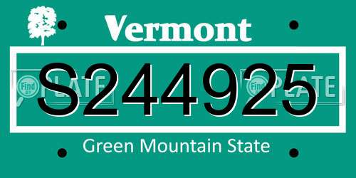 S244925 Vermont License Plate