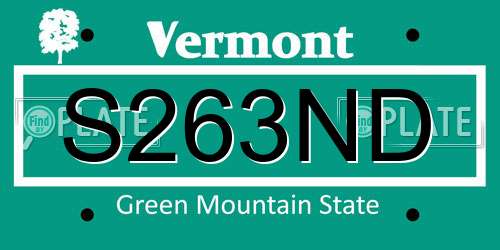 S263ND Vermont License Plate