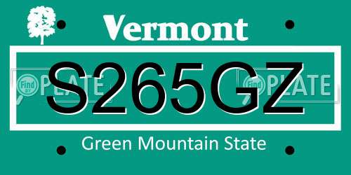 S265GZ Vermont License Plate