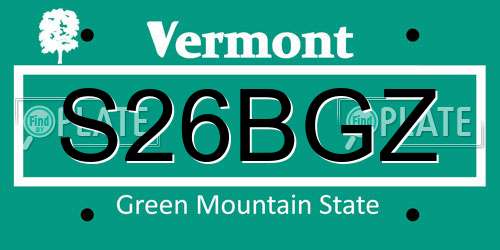 S26BGZ Vermont License Plate