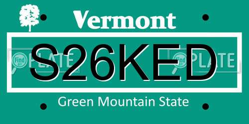 S26KED Vermont License Plate
