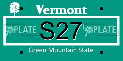 S27 Vermont License Plate