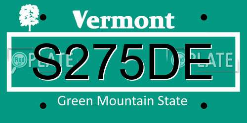 S275DE Vermont License Plate