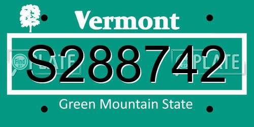 S288742 Vermont License Plate