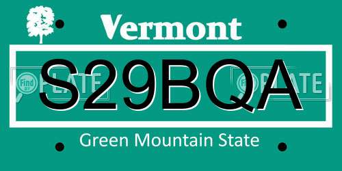 S29BQA Vermont License Plate