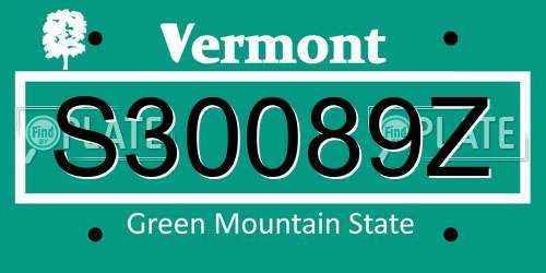 S30089Z Vermont License Plate