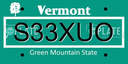 S33XUO Vermont License Plate