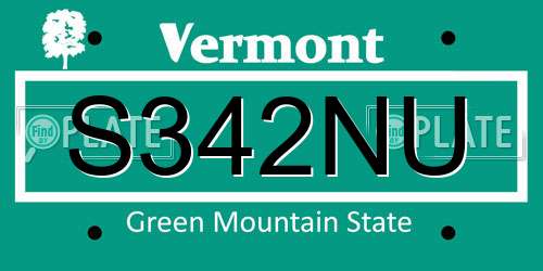 S342NU Vermont License Plate
