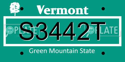 S3442T Vermont License Plate