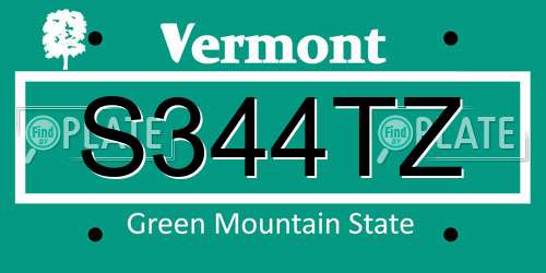 S344TZ Vermont License Plate