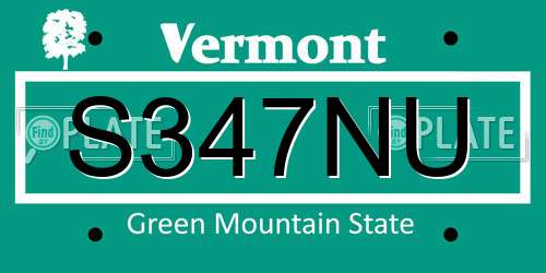 S347NU Vermont License Plate