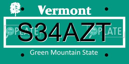 S34AZT Vermont License Plate