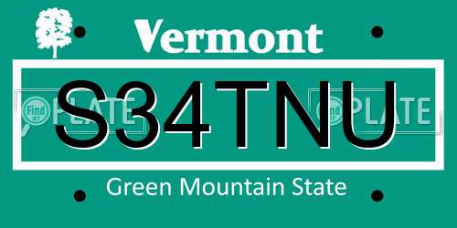 S34TNU Vermont License Plate