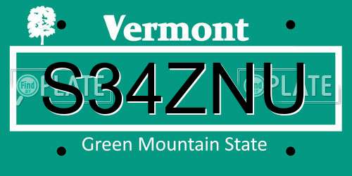 S34ZNU Vermont License Plate