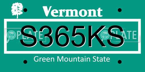 S365KS Vermont License Plate