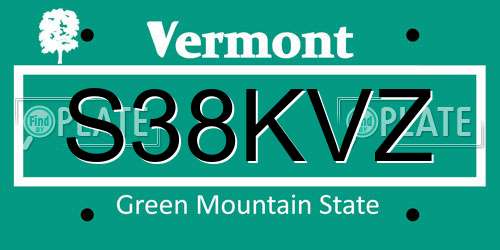 S38KVZ Vermont License Plate